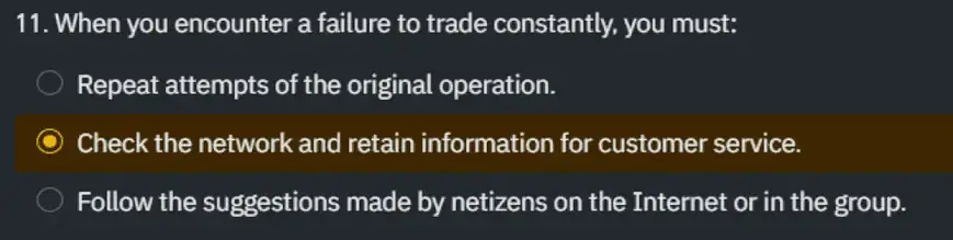 Binance Futures Quiz Answer 11