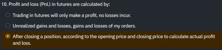 Binance Futures Quiz Answer 10